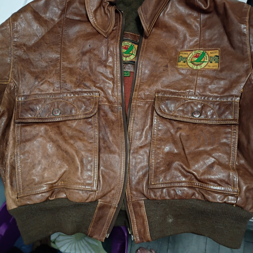 Vintage Brown Leather Bomber Jacket